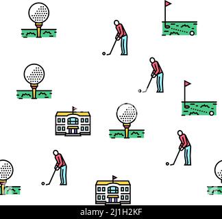 Golf Sportive Game on Playground Vector Seamless Pattern Illustrazione Vettoriale