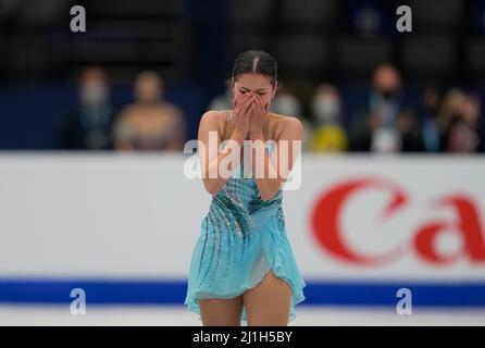 Sud de France Arena, Montpellier, Francia. 25th Mar 2022. Alysa Liu dagli Stati Uniti d'America durante la finale delle donne, il campionato mondiale di pattinaggio a figure alla Sud de France Arena, Montpellier, Francia. Kim Price/CSM/Alamy Live News Foto Stock