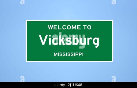 Vicksburg, Mississippi, segnale di limite città. Cartello della città dagli Stati Uniti. Foto Stock