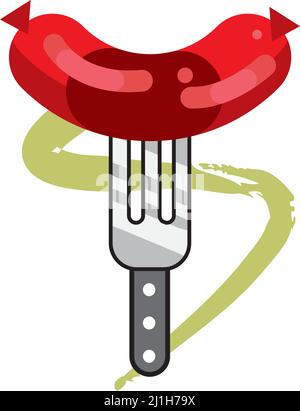 Salsiccia tedesca isolata su un Fork icona Vector Illustrazione Vettoriale