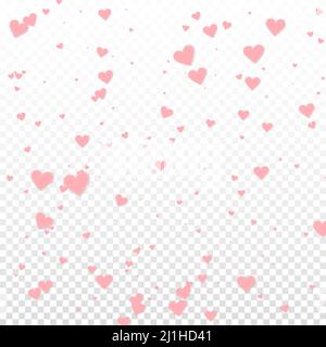 Cuore rosa amore confettis. San Valentino caduta pioggia sfondo incantevole. I cuori di carta cuciti cadenti si confettano su sfondo trasparente. Curio Illustrazione Vettoriale
