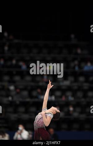 Montpellier, Francia. 25th Mar 2022. Young YOU (KOR), durante il Women Free Skating, al campionato ISU World Figure Skating 2022 al Sud de France Arena, il 25 marzo 2022 a Montpellier Occitanie, Francia. Credit: AFLO Co. Ltd./Alamy Live News Foto Stock