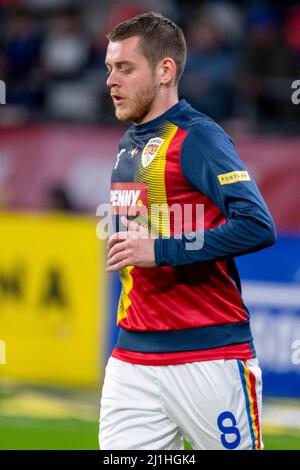 Alexandru Cicaldau #8 della Romania durante la amichevole partita tra le squadre nazionali della Romania e della Grecia allo stadio 'Staauaa' di Bucarest, Romania. 25.03.2022. Foto: Copyright 2020, Cronos. Tutti i diritti riservati Foto Stock