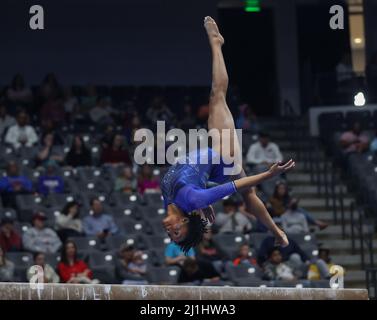 Birmingham, Alabama, Stati Uniti. 19th Mar, 2022. Durante i campionati di ginnastica femminile SEC 2022 alla Legacy Arena di Birmingham, al. Kyle Okita/CSM/Alamy Live News Foto Stock