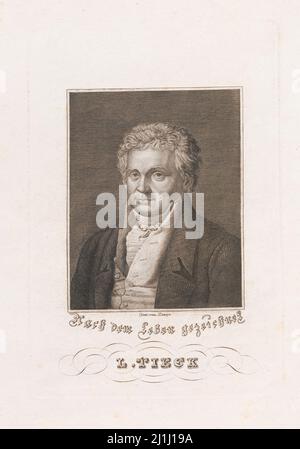Ritratto dell'incisione di Ludwig Tieck. Johann Ludwig Tieck (1773 – 1853) è stato un poeta, scrittore, traduttore e critico tedesco. Era uno dei fou Foto Stock