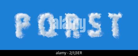 set di lettere bianche fatte di nuvole su sfondo blu, 3d alfabeto, illustrazione, p q r s t Foto Stock