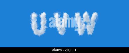 set di lettere bianche fatte di nuvole su sfondo blu, 3d alfabeto, illustrazione, u v w Foto Stock