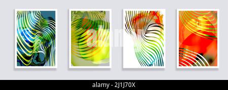 Set trendy di acquerello brillante astratto illustrazioni dipinte a mano. Composizioni astratte scarabocchiano varie forme colorate. Ideale per il design a parete Illustrazione Vettoriale