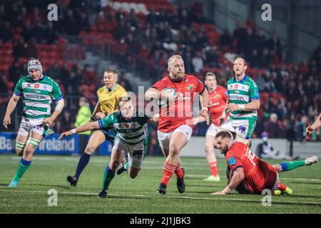 25 marzo 2022, Cork, Irlanda - Jeremy Loughman alla partita United Rugby Championship tra Munster (51) e Benetton (22) Foto Stock