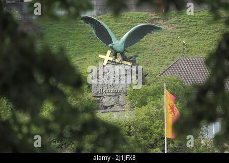 Roccia guerriera con croce a Laufenburg, Baden-Württemberg, Germania Foto Stock