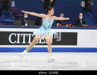 Montpellier, Francia. 25th Mar 2022. Alysa Liu degli Stati Uniti durante i Campionati mondiali di pattinaggio a figure ISU 2022 il 21 marzo 2022 alla Sud de France Arena di Montpellier, Francia - Foto di Laurent Lairys/ABACAPRESS.COM Credit: Abaca Press/Alamy Live News Foto Stock