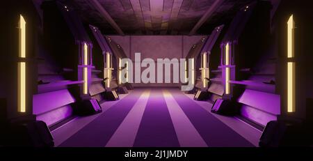 Neon Glow futuristico Cyber background Alien Spaceship Room Tunnel Corridor Advanced Brown Colors Sci Fi background futuro concetto Arte usato per Clubs 3 Foto Stock