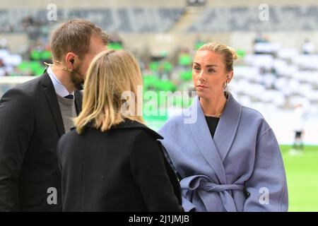 Stoccolma, Svezia. 26th Mar 2022. Viapplay studio prima della partita nella lega svedese OBOS Damallsvenskan il 26th 2022 marzo tra Hammarby IF ed Eskilstuna United DFF al Tele2 Arena di Stoccolma, Svezia Peter Sonander/SPP credito: SPP Sport Press Foto. /Alamy Live News Foto Stock