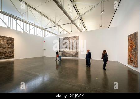 Gruppo di persone che guardano le opere esposte alla Gagosian Gallery nella zona di SoHo a New York City Foto Stock