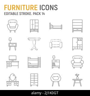 Set di icone della linea di mobili Illustrazione Vettoriale