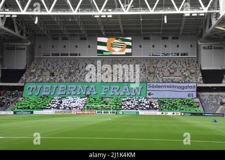 Stoccolma, Svezia. 26th Mar 2022. Tele2 Arena davanti alla partita nella lega svedese OBOS Damallsvenskan il 26th 2022 marzo tra Hammarby IF ed Eskilstuna United DFF al Tele2 Arena di Stoccolma, Svezia Peter Sonander/SPP credito: SPP Sport Press Foto. /Alamy Live News Foto Stock