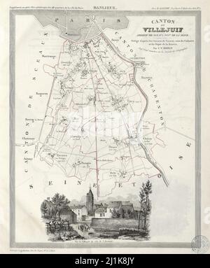 Carta d'epoca Cantoni francesi 19th secolo. Tutte le mappe sono disegnate a mano e illustrate in modo splendido che mostrano la Francia al momento. Foto Stock