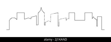 Linea continua che disegna gli edifici della città. Arte Town One line Illustrazione Vettoriale