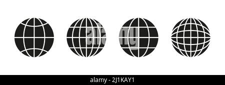 Icone del globo impostate. Collezione di simboli di silhouette in tutto il mondo. Illustrazione Vettoriale