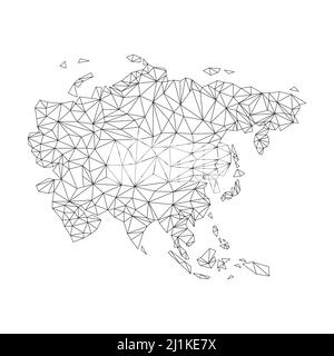 Mappa Asia con forme triangolari. Mappa del mondo continente lineare. Illustrazione Vettoriale