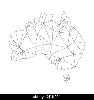 Mappa Australia con forme triangolari. Mappa del mondo continente lineare. Mappa del continente australiano con elementi a linea poligonale. Illustrazione Vettoriale