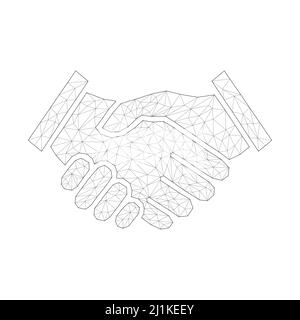 Handshake con forme poligonali. Concetto di accordo commerciale. Contract Symbol con elementi triangolari. Illustrazione Vettoriale