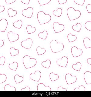 Linea rossa cuori motivo senza giunture. San Valentino concept sfondo bianco. Illustrazione Vettoriale