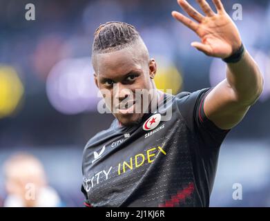 LONDRA, REGNO UNITO. 26th, Mar 2022. Maro Itoje di Saracens durante Gallagher Premiership Rugby - Saracens vs Bristol Bears al Tottenham Hotspur Stadium Sabato 26 Marzo 2022. LONDRA INGHILTERRA. Credit: Taka G Wu/Alamy Live News Foto Stock