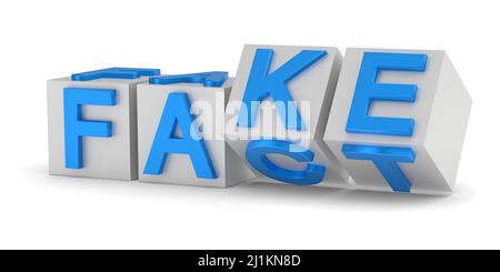I cubi con le lettere capovolgono e le parole cambiano da FATTO a FALSO. rendering 3d Foto Stock