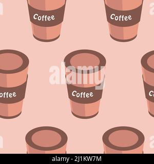 Tazza con motivo senza cuciture, bicchiere da caffè beige marrone, illustrazione isometrica Foto Stock