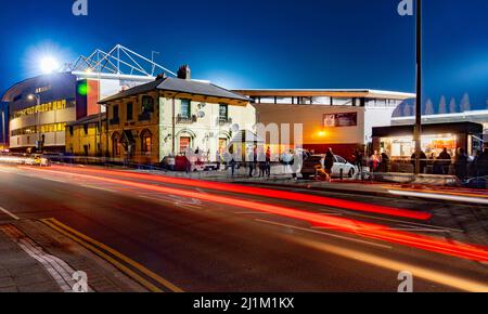 Wrexham Football Club's The Racecourse Ground, la loro casa dal 1864. Il più antico terreno internazionale del mondo. Foto Stock