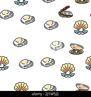 Clam Marine Sea Farm Nutrition Vector Seamless Pattern Illustrazione Vettoriale