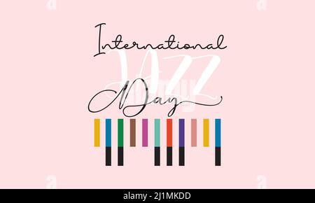 International Jazz Day. Modello per la celebrazione della musica jazz per banner, carte, poster, sfondo. Illustrazione Vettoriale