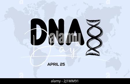 Giorno del DNA. Modello di sensibilizzazione genetica e genomica per banner, cartoncino, poster, background. Illustrazione Vettoriale