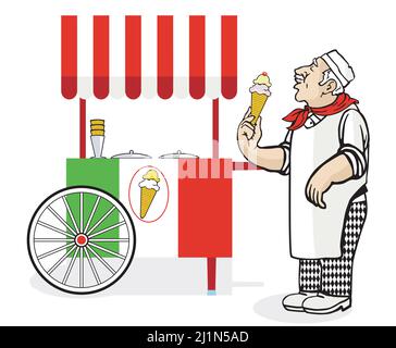 Gelatiera con gelato isolato su sfondo bianco. Illustrazione Illustrazione Vettoriale