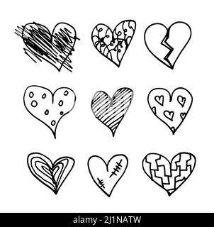 Doodle icone cuori. Illustrazione vettoriale. San Valentino concetto Illustrazione Vettoriale