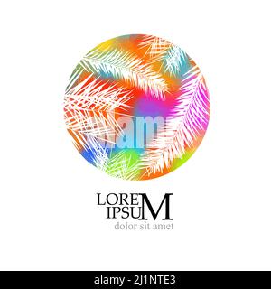 Logo Tropicana. Emblema del resort e della spa. Cosmetici tropicali. Bellezza. Foglie di palma colorate in un cerchio. Illustrazione vettoriale Illustrazione Vettoriale