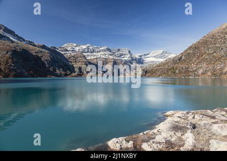 Lago di Emosson in autunno, Vallese (Wallis), Svizzera Foto Stock