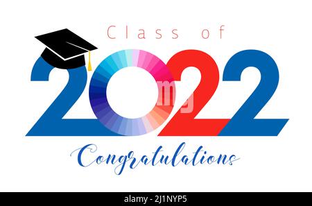 Classe di 2022 anni di congrati educativi. Classe off Happy Holiday, carta di invito. Colori rosso, blu e bianco, segno di zero creativo. Astratto isolato Illustrazione Vettoriale