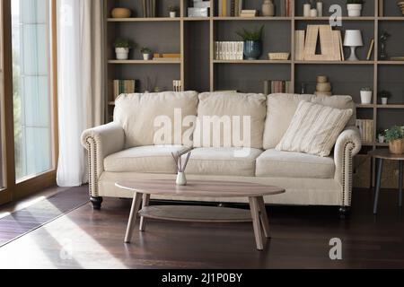 Moderno soggiorno interno con mobili eleganti Foto Stock