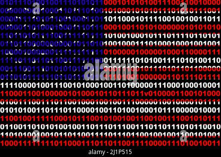 Hacker Stati Uniti (USA). Digital USA flag e un concetto di cybersicurezza di background binario con 0 e 1. Computer hacker Stati Uniti. Tricolore. Foto Stock