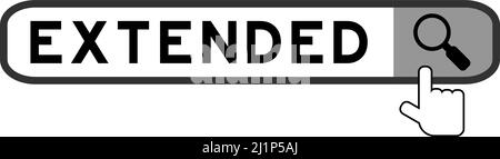 Banner di ricerca in parola esteso con icona lente di ingrandimento mano su sfondo bianco Illustrazione Vettoriale