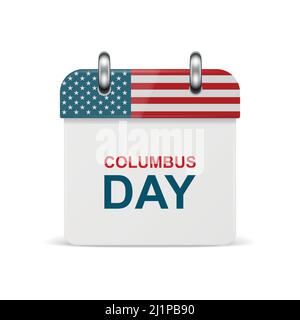 Vector 3D realistic Columbus Day Paper Classic Calendario semplice minimalista con icona dei colori della bandiera degli Stati Uniti. Modello di design per Columbus Day Card, Banner Illustrazione Vettoriale