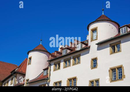 Architettura storica rinascimentale, antica Cancelleria (Alte Kanzlei) in piazza Schillerplatz, Stoccarda, Baden-Württemberg, Germania. Foto Stock
