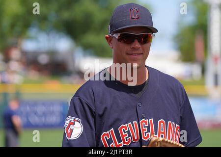 Un giocatore dei Cleveland Guardians prima di una partita di baseball primaverile della MLB venerdì 25 marzo 2022 allo Scottsdale Stadium di Scottsdale, Ariz. (Scott Finkelmeyer/Image of Sport) Foto Stock