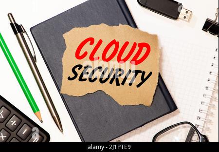 Parole SULLA SICUREZZA DEL CLOUD scritte su un foglio di carta Foto Stock