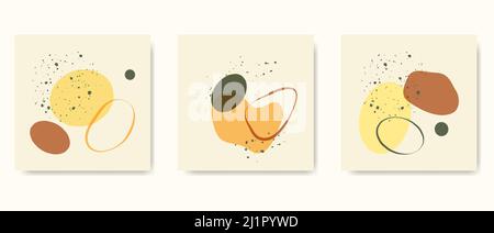Set di poster quadrati minimal con forme geometriche. Composizione in stile collage contemporaneo alla moda Illustrazione Vettoriale