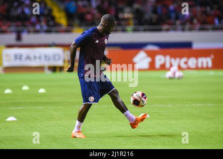 SAN JOSE, Costa Rica: Joel Campbell, giocatore costaricano, durante la vittoria del Costa Rica 1-0 sopra il Canada nei qualificatori della Coppa del mondo CONCACACAF FIFA su Mar Foto Stock