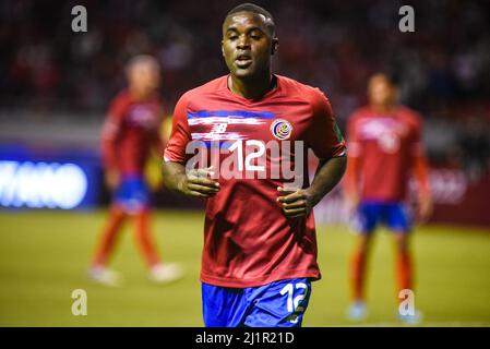 SAN JOSE, Costa Rica: Joel Campbell, giocatore costaricano, durante la vittoria del Costa Rica 1-0 sopra il Canada nei qualificatori della Coppa del mondo CONCACACAF FIFA su Mar Foto Stock