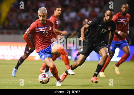 SAN JOSE, Costa Rica: Francisco Calvo, giocatore costaricano, durante la vittoria del Costa Rica 1-0 sopra il Canada nei qualificatori della Coppa del mondo FIFA CONCACACAF su M. Foto Stock